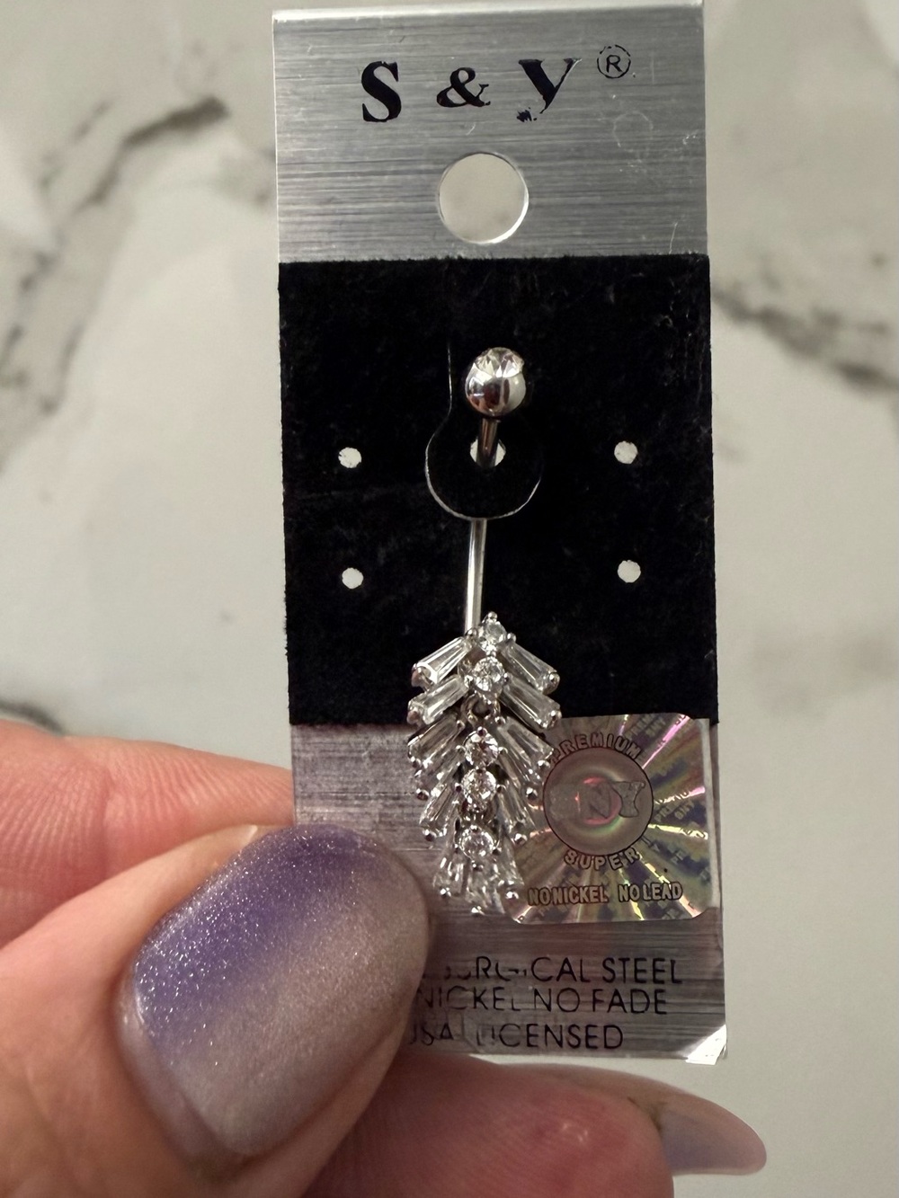 Silver Crystal Drop Belly Ring